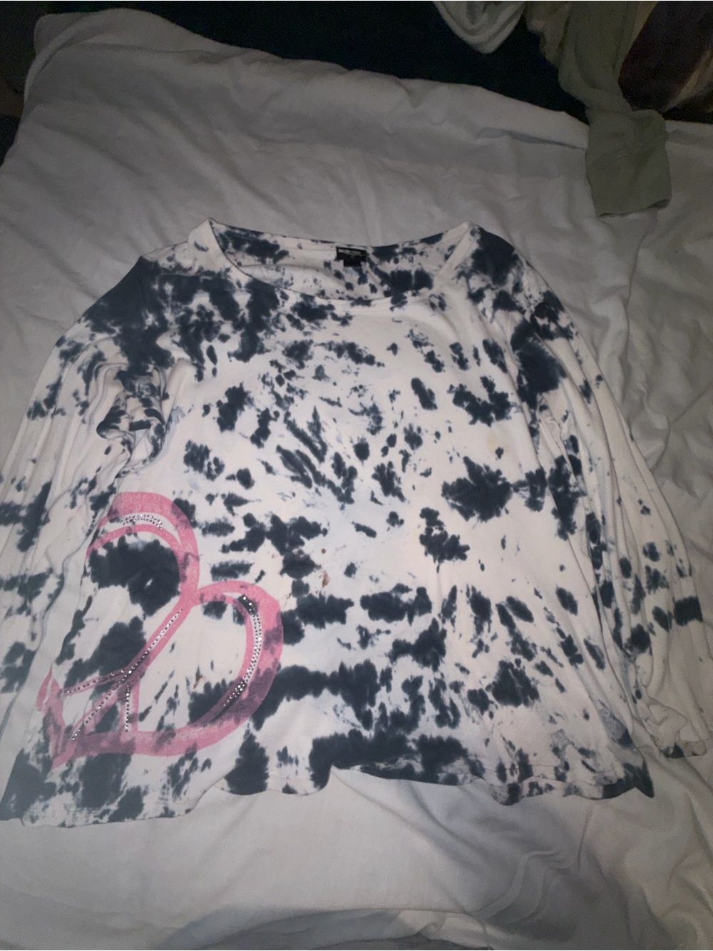 Style & Co. Black & White Tie-Dye Long Sleeve Top with Pink Heart